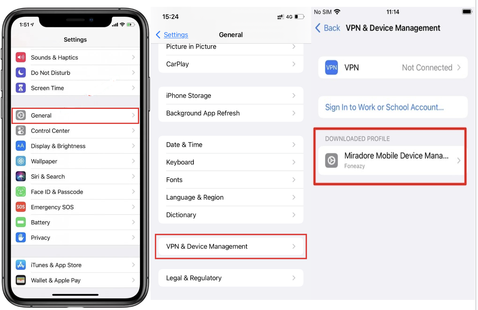 On your iPhone, go to VPN & Device Management